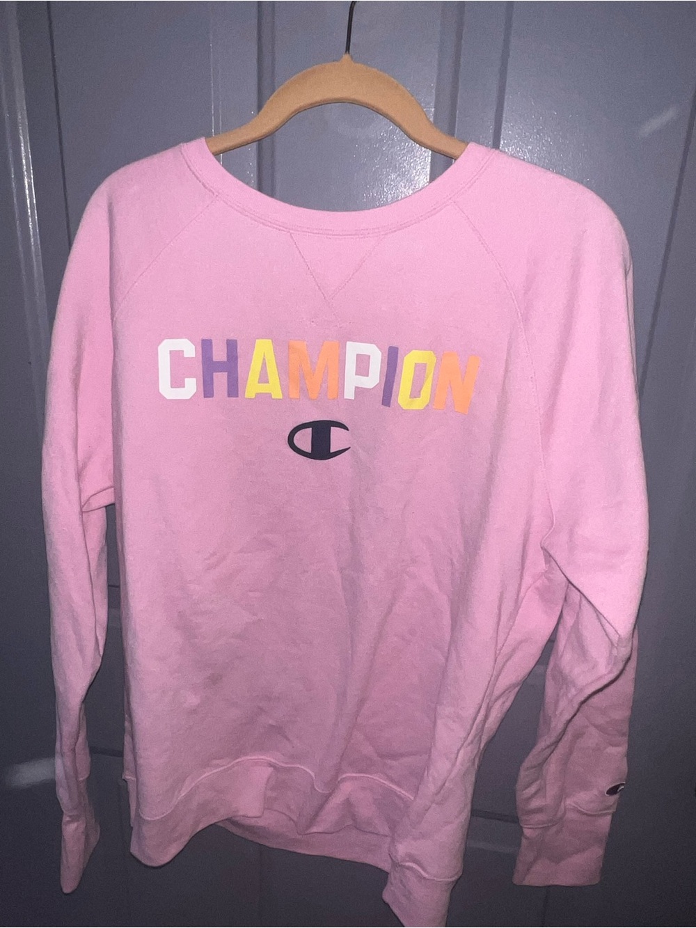 Champion Pink Sweatshirt with Multicolor Lettering